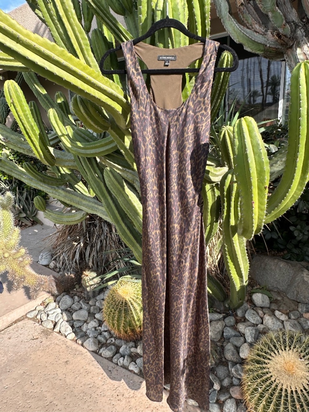 Banana Republic Satin Leopard Print Bias Cut Racerback Slip Midi Dress | Size 6